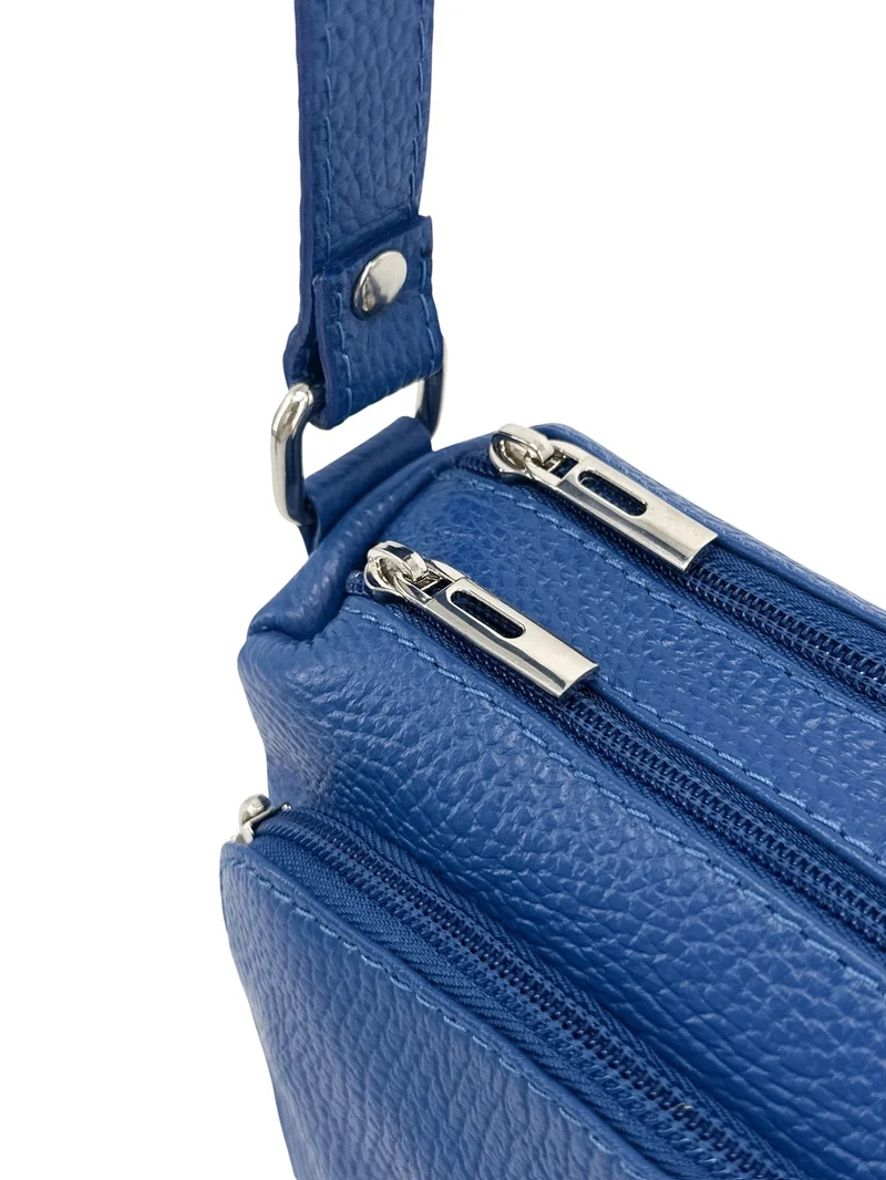 Sac trotteur à bandoulière en cuir grainé MANHATTAN Bleu roi