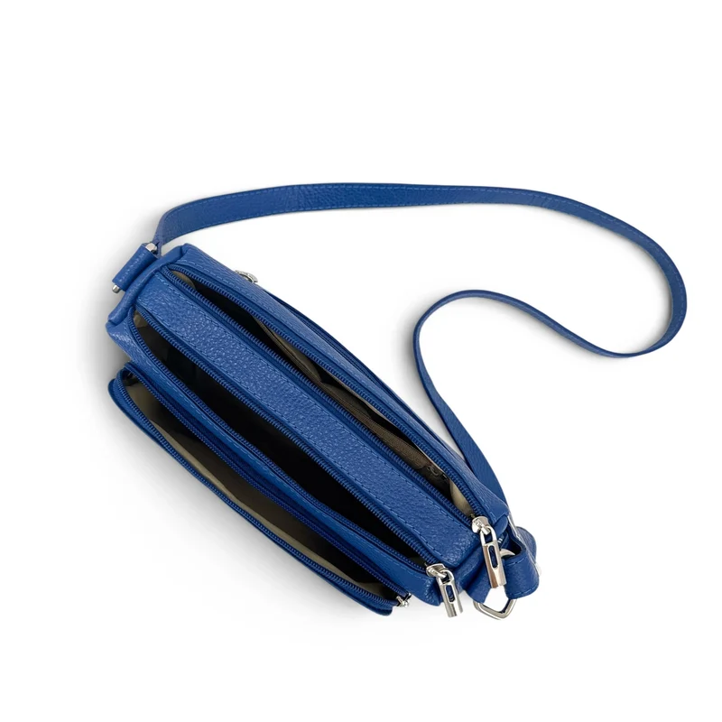Sac trotteur à bandoulière en cuir grainé MANHATTAN Bleu roi