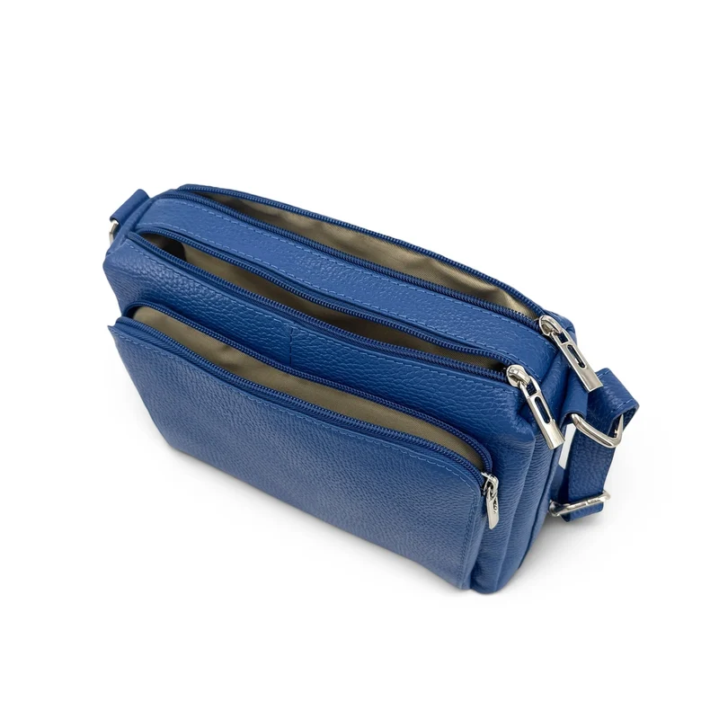 Sac trotteur à bandoulière en cuir grainé MANHATTAN Bleu roi