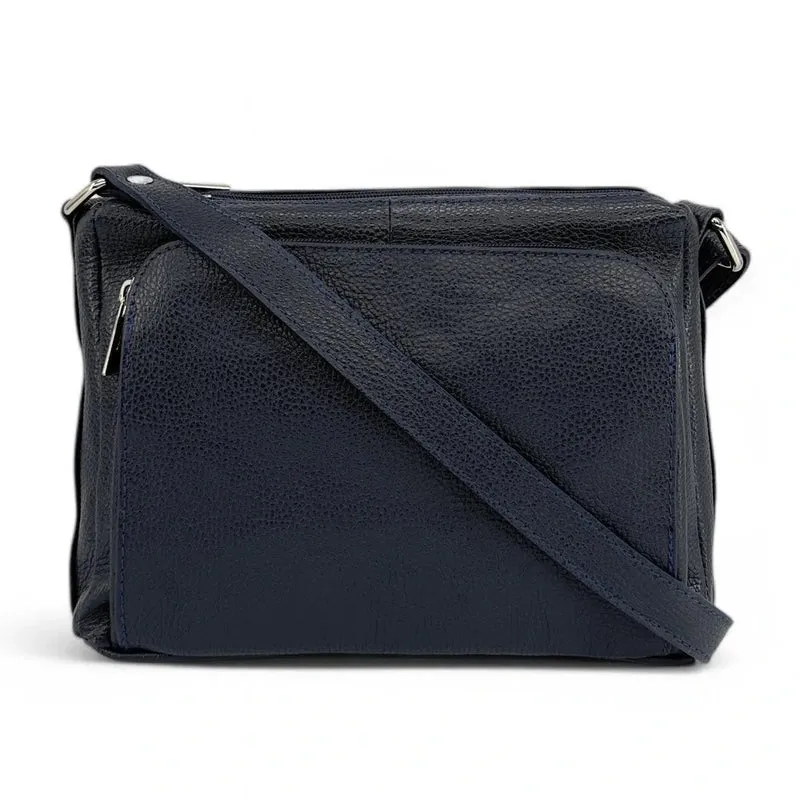 Sac trotteur à bandoulière en cuir grainé MANHATTAN Bleu marine