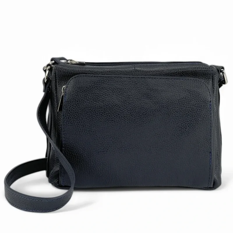 Sac trotteur à bandoulière en cuir grainé MANHATTAN Bleu marine