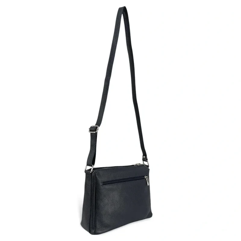 Sac trotteur à bandoulière en cuir grainé MANHATTAN Bleu marine