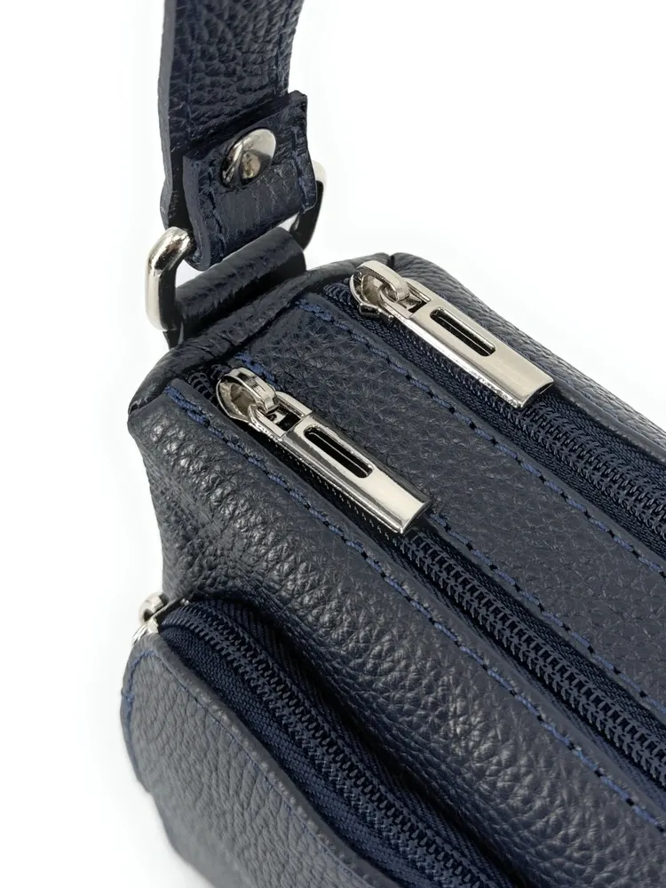 Sac trotteur à bandoulière en cuir grainé MANHATTAN Bleu marine