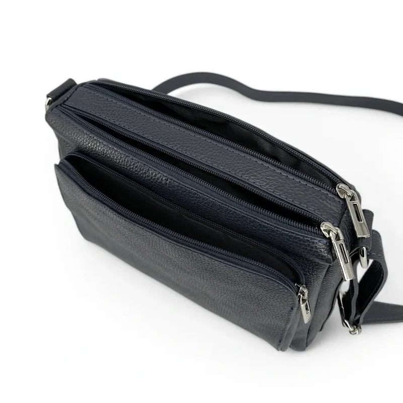 Sac trotteur à bandoulière en cuir grainé MANHATTAN Bleu marine