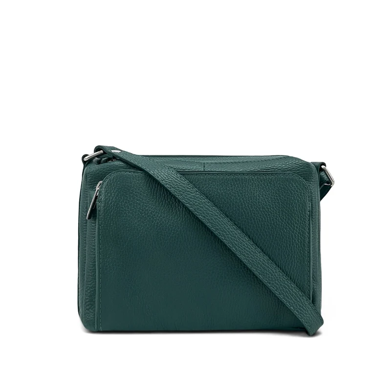 Sac trotteur à bandoulière en cuir grainé MANHATTAN Bleu vert canard