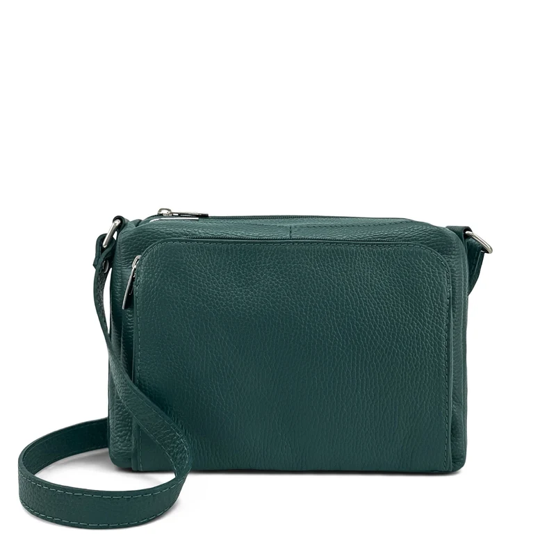 Sac trotteur à bandoulière en cuir grainé MANHATTAN Bleu vert canard