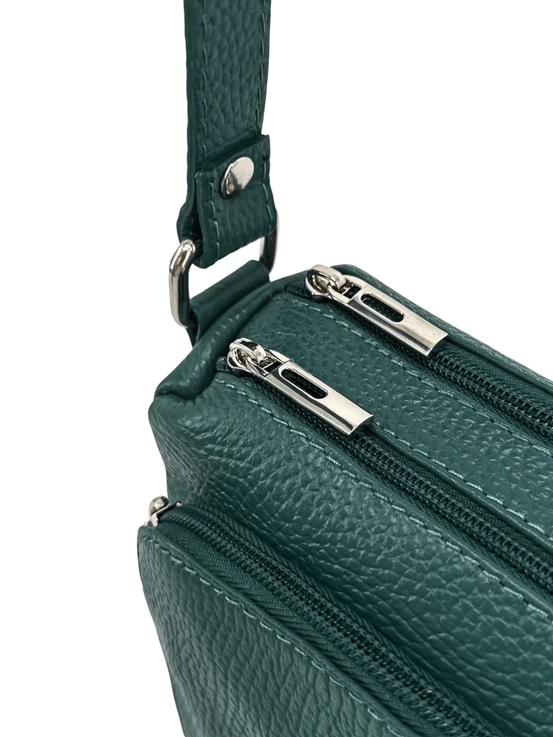 Sac trotteur à bandoulière en cuir grainé MANHATTAN Bleu vert canard