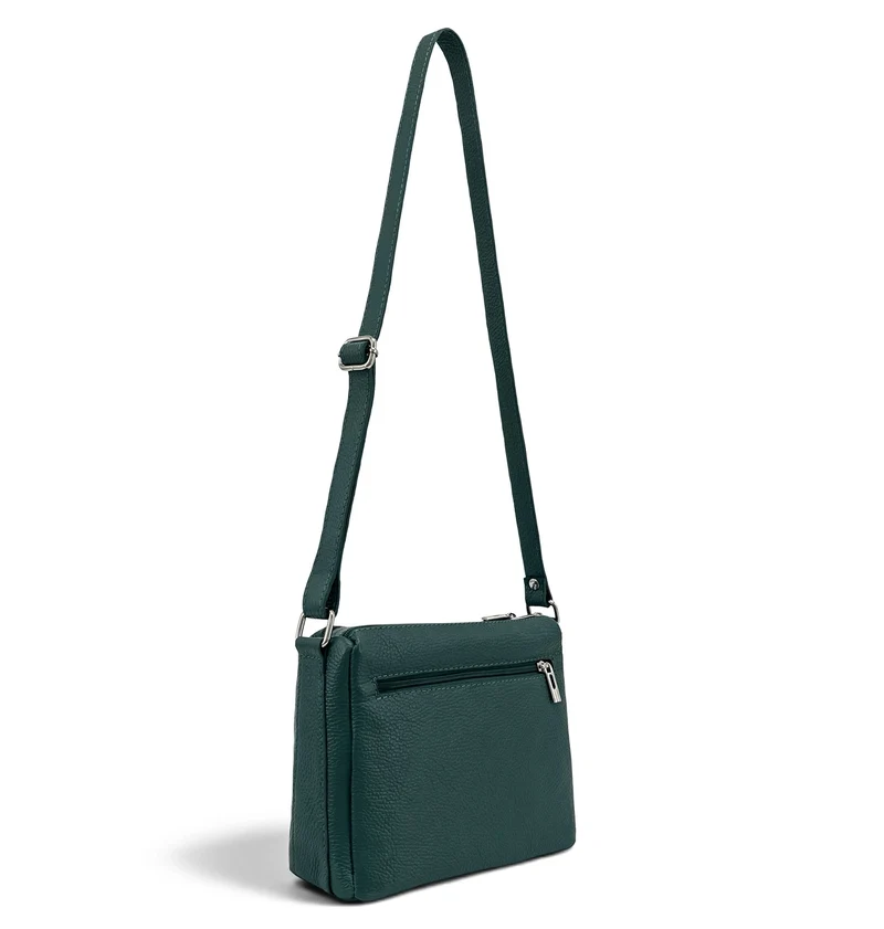 Sac trotteur à bandoulière en cuir grainé MANHATTAN Bleu vert canard