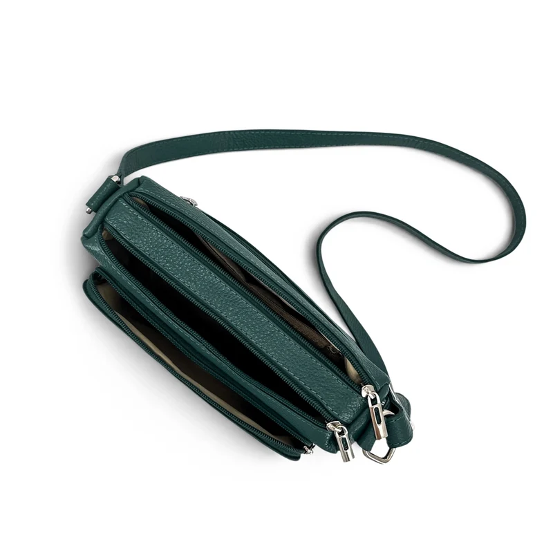 Sac trotteur à bandoulière en cuir grainé MANHATTAN Bleu vert canard