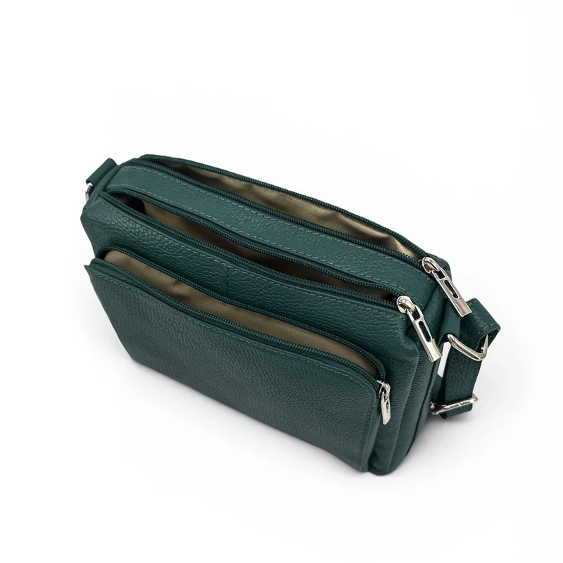 Sac trotteur à bandoulière en cuir grainé MANHATTAN Bleu vert canard
