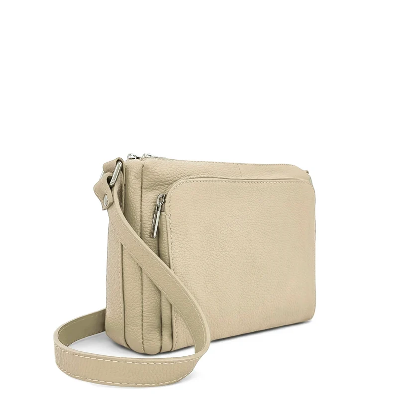 Sac trotteur à bandoulière en cuir grainé MANHATTAN Beige crème
