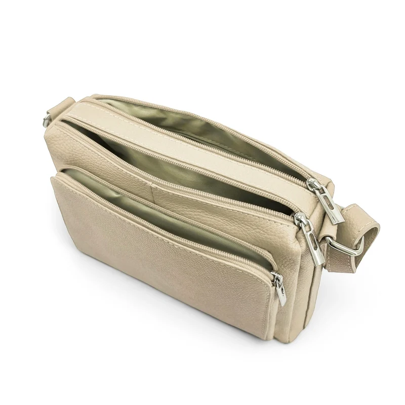 Sac trotteur à bandoulière en cuir grainé MANHATTAN Beige crème
