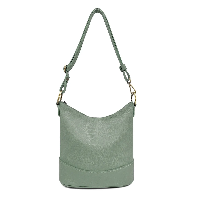 Sac seau à bandoulière en cuir grainé BEAUBOURG Vert pastel