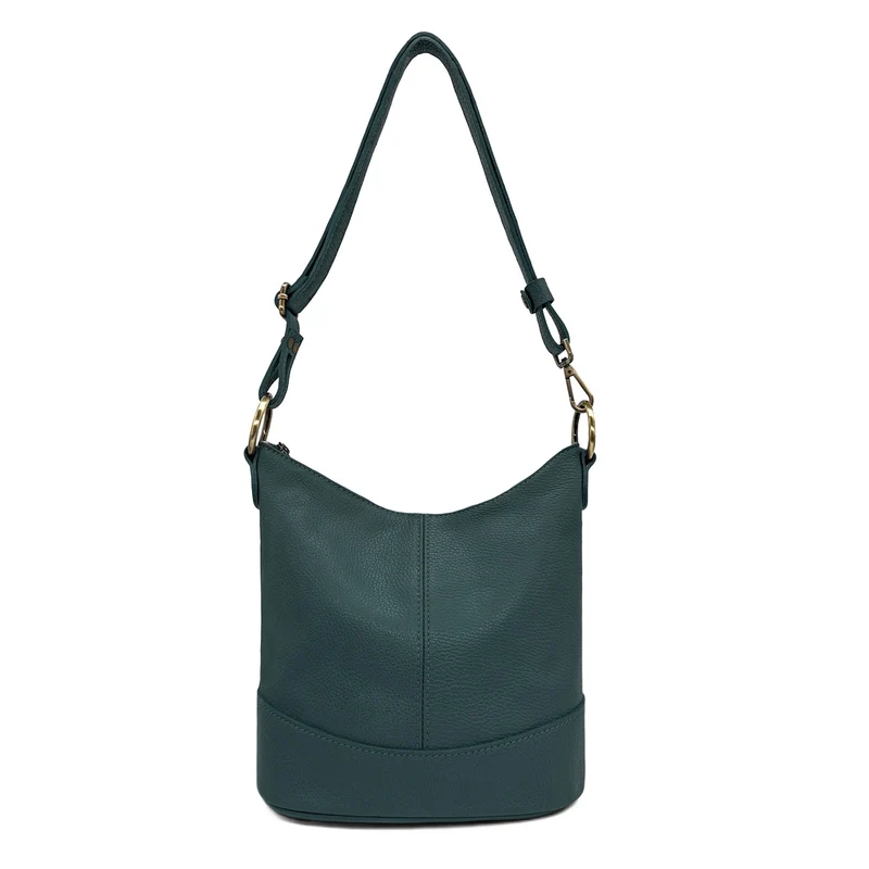 Sac seau à bandoulière en cuir grainé BEAUBOURG Bleu vert canard