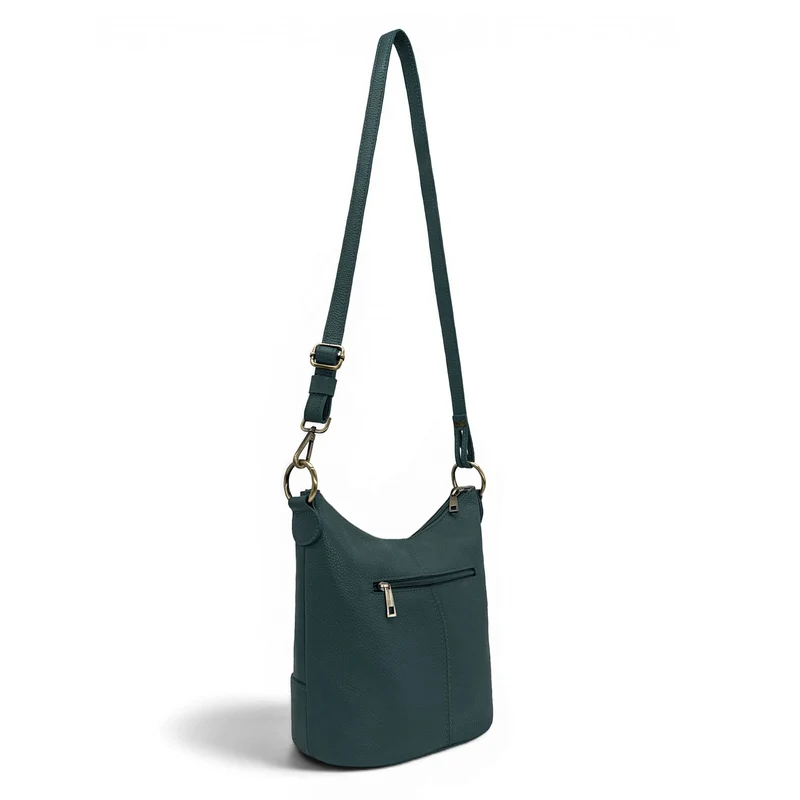 Sac seau à bandoulière en cuir grainé BEAUBOURG Bleu vert canard
