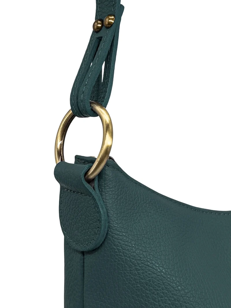 Sac seau à bandoulière en cuir grainé BEAUBOURG Bleu vert canard