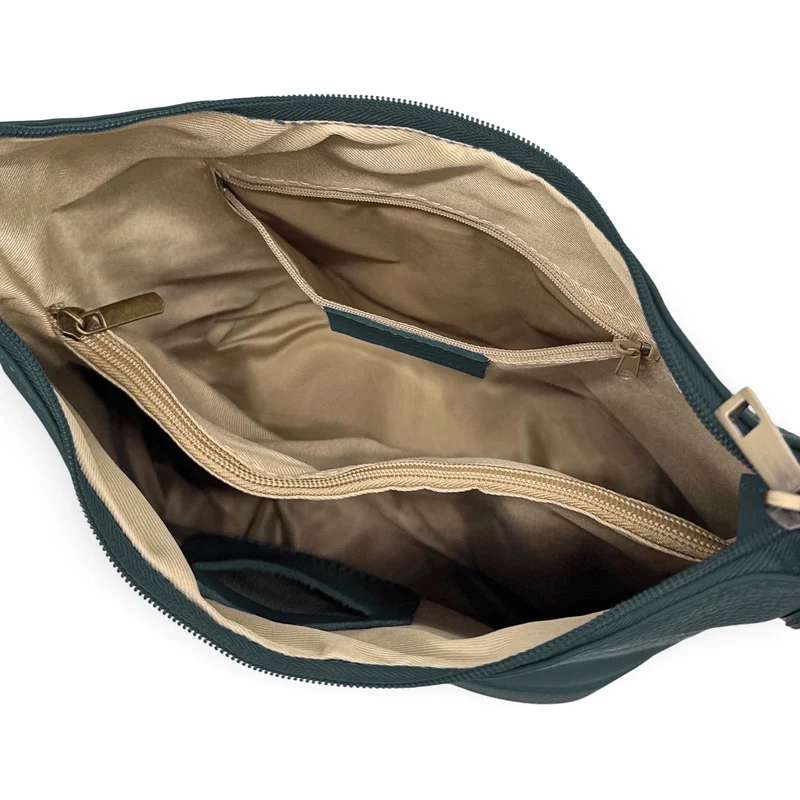 Sac seau à bandoulière en cuir grainé BEAUBOURG Bleu vert canard