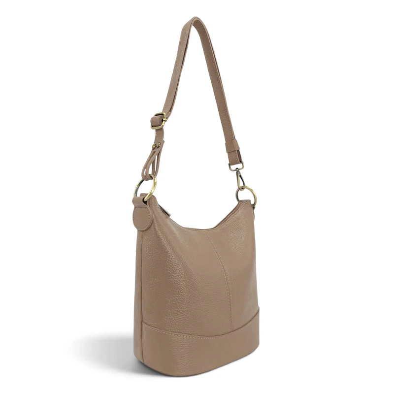 Sac seau à bandoulière en cuir grainé BEAUBOURG Taupe foncé
