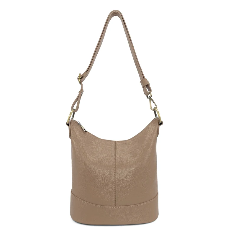 Sac seau à bandoulière en cuir grainé BEAUBOURG Taupe foncé