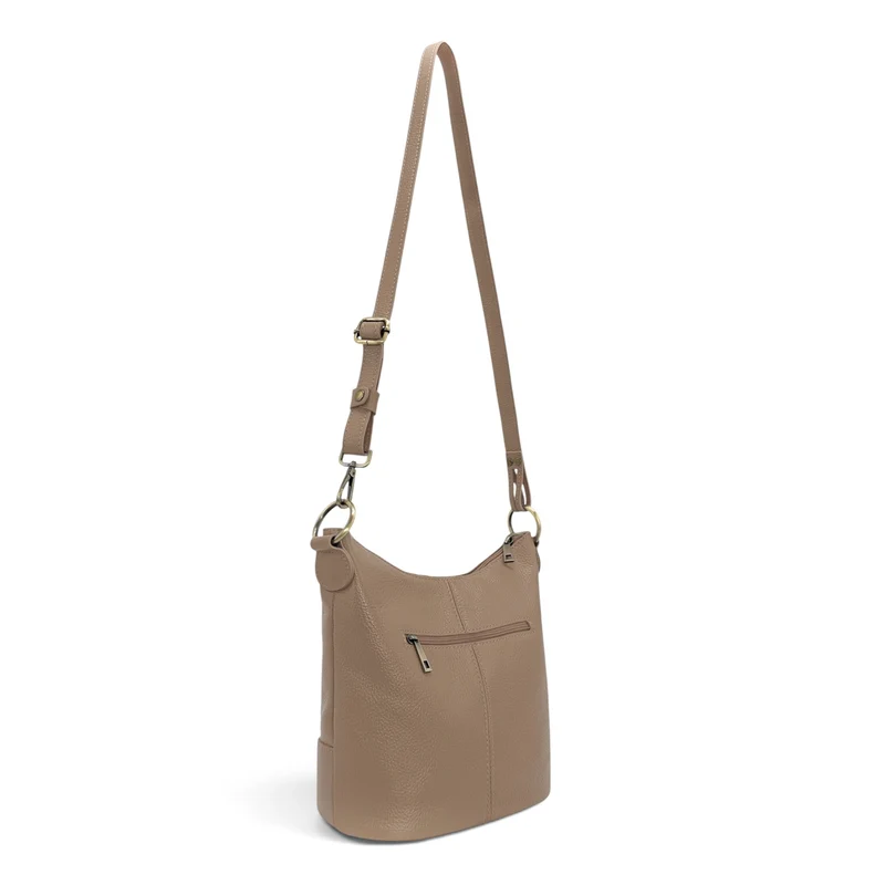 Sac seau à bandoulière en cuir grainé BEAUBOURG Taupe foncé