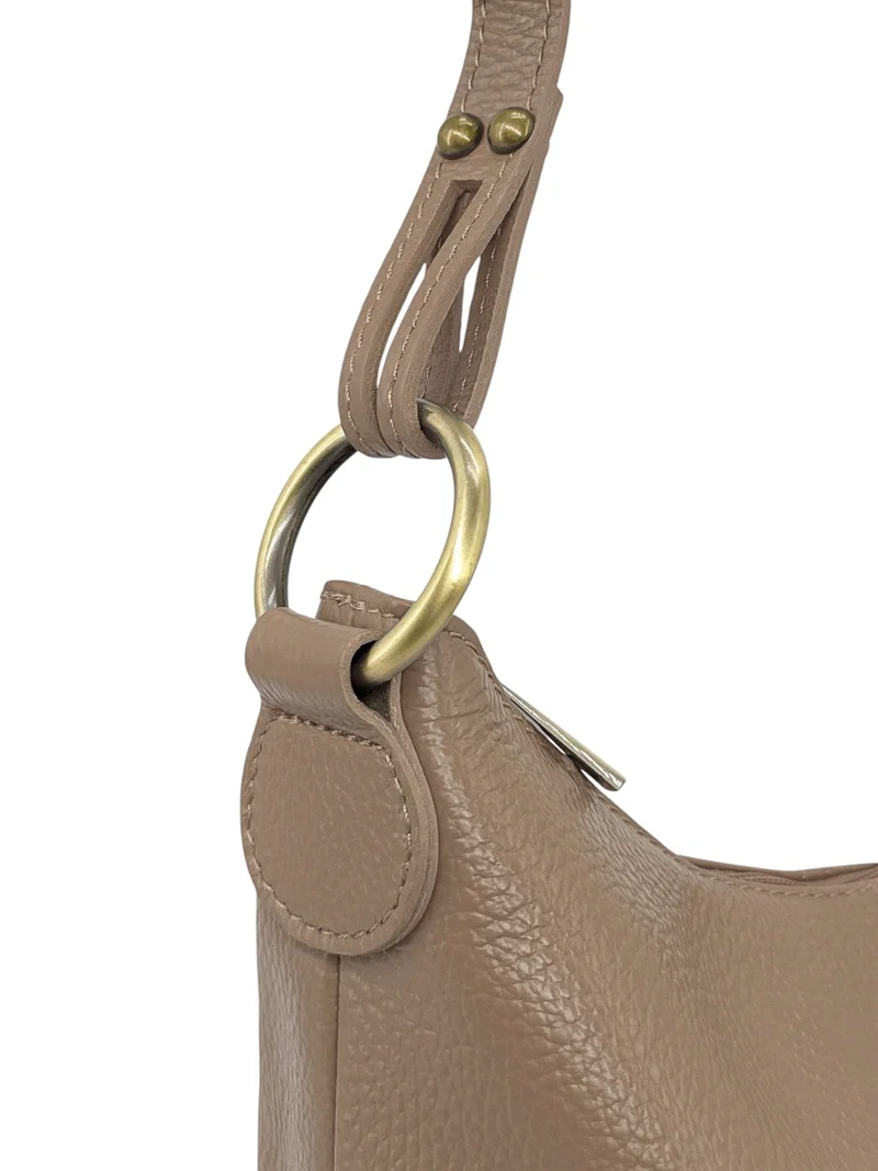 Sac seau à bandoulière en cuir grainé BEAUBOURG Taupe foncé