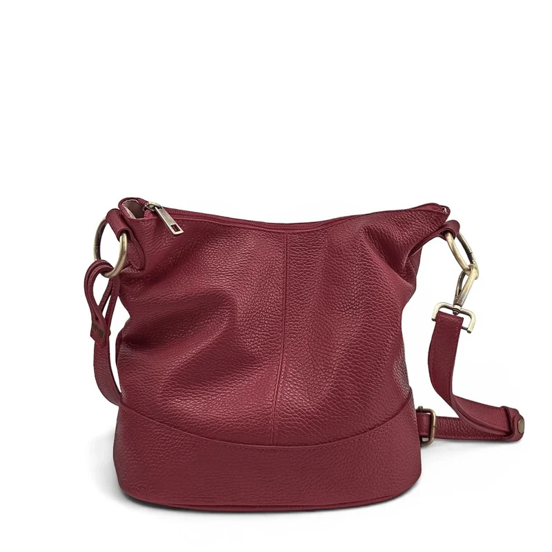 Sac seau à bandoulière en cuir grainé BEAUBOURG Rouge foncé