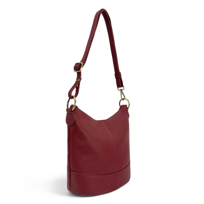Sac seau à bandoulière en cuir grainé BEAUBOURG Rouge foncé