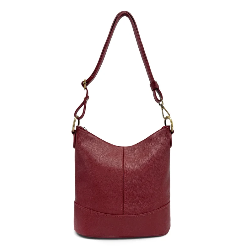 Sac seau à bandoulière en cuir grainé BEAUBOURG Rouge foncé