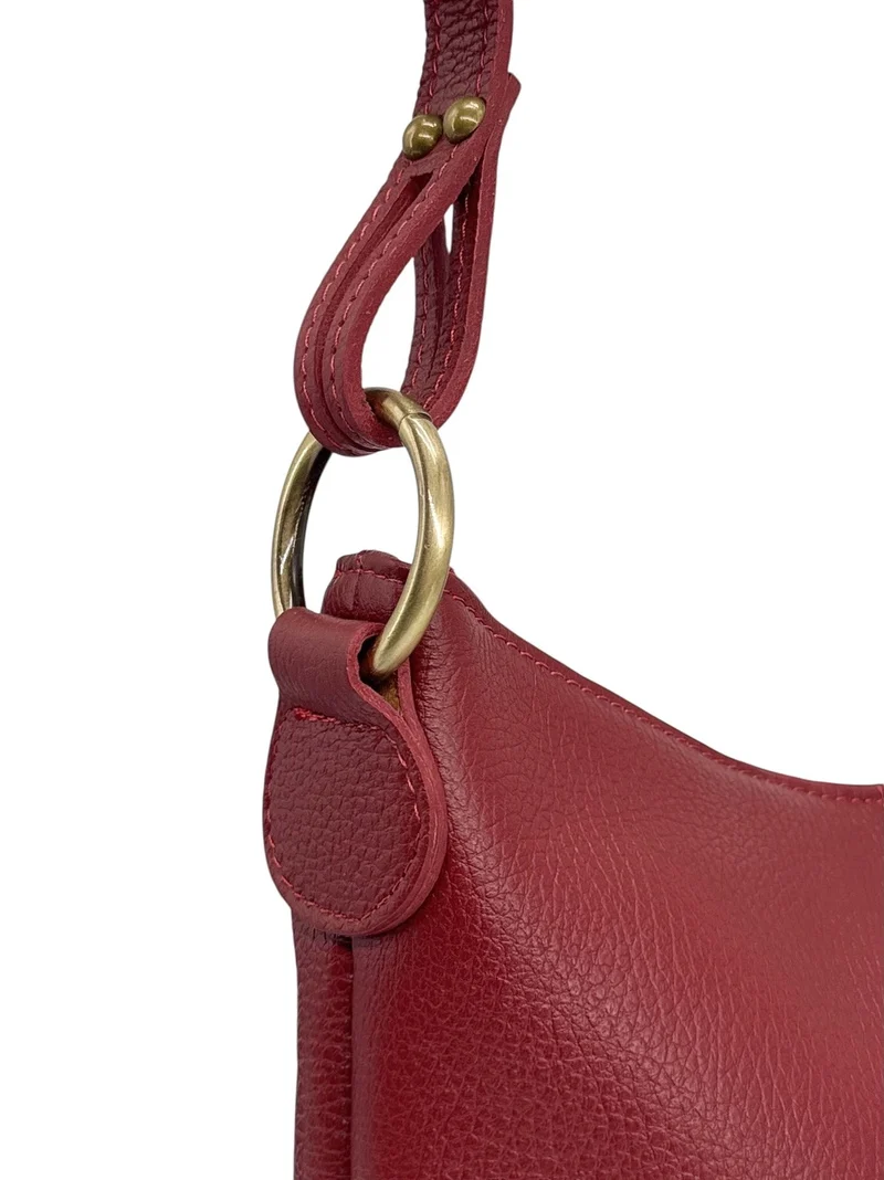 Sac seau à bandoulière en cuir grainé BEAUBOURG Rouge foncé