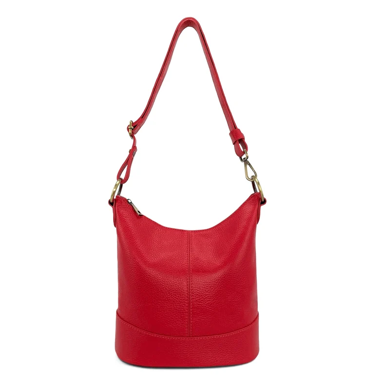 Sac seau à bandoulière en cuir grainé BEAUBOURG Rouge garance