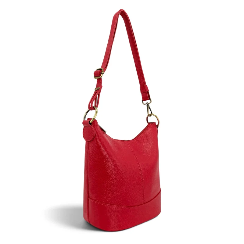 Sac seau à bandoulière en cuir grainé BEAUBOURG Rouge garance