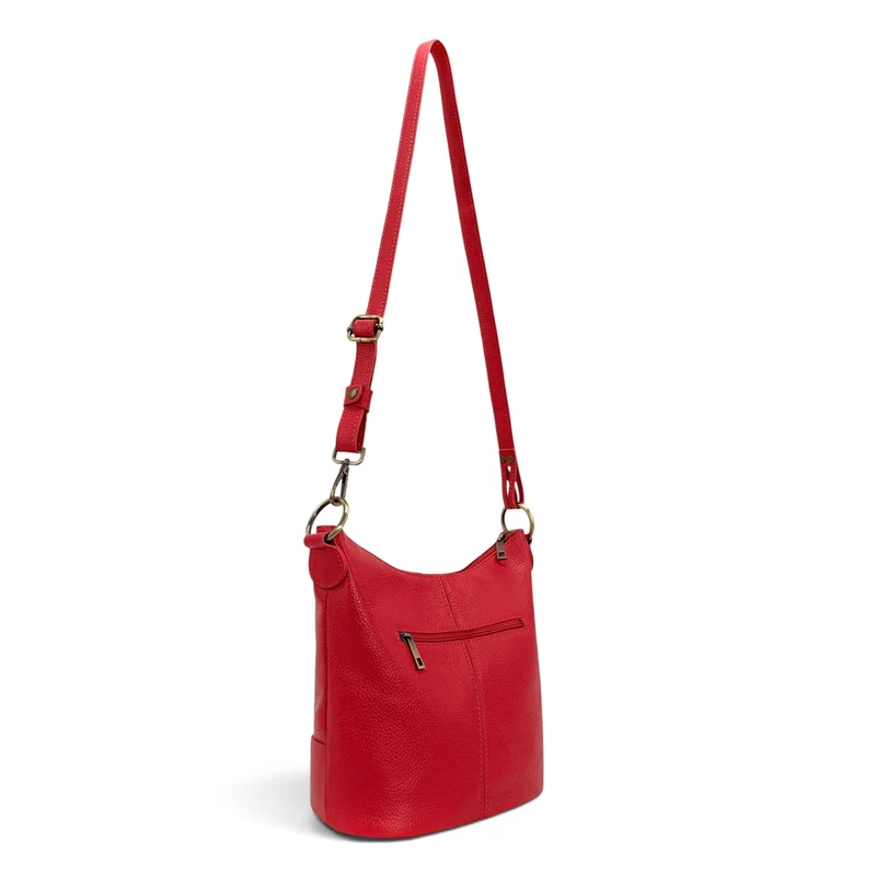 Sac seau à bandoulière en cuir grainé BEAUBOURG Rouge garance