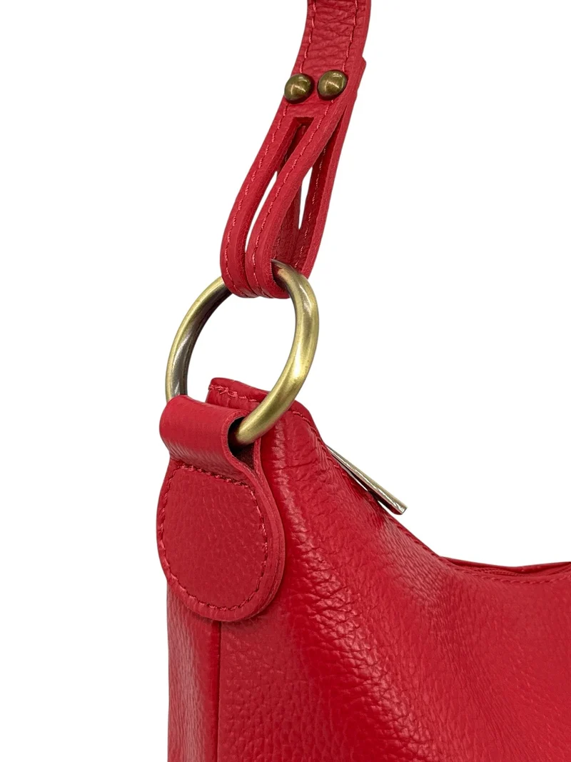 Sac seau à bandoulière en cuir grainé BEAUBOURG Rouge garance
