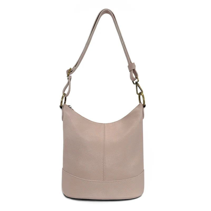 Sac seau à bandoulière en cuir grainé BEAUBOURG Rose nude