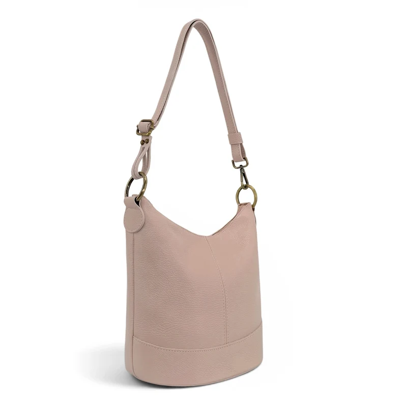 Sac seau à bandoulière en cuir grainé BEAUBOURG Rose nude