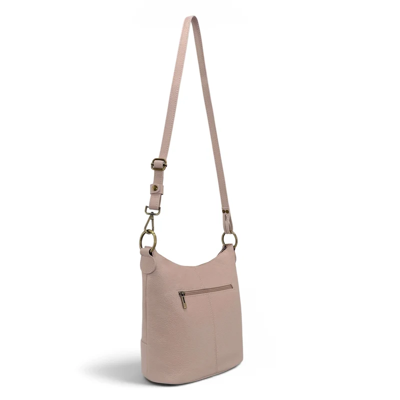 Sac seau à bandoulière en cuir grainé BEAUBOURG Rose nude