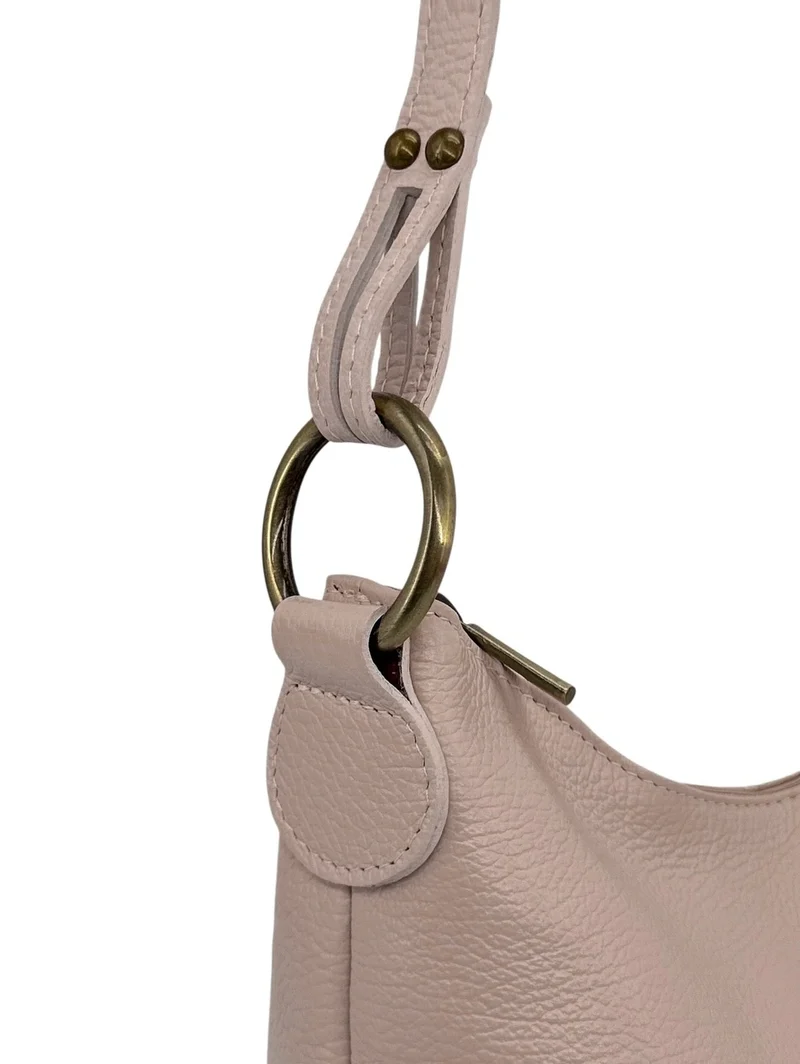 Sac seau à bandoulière en cuir grainé BEAUBOURG Rose nude