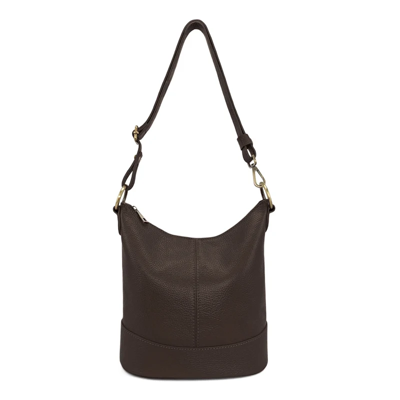 Sac seau à bandoulière en cuir grainé BEAUBOURG Marron chocolat