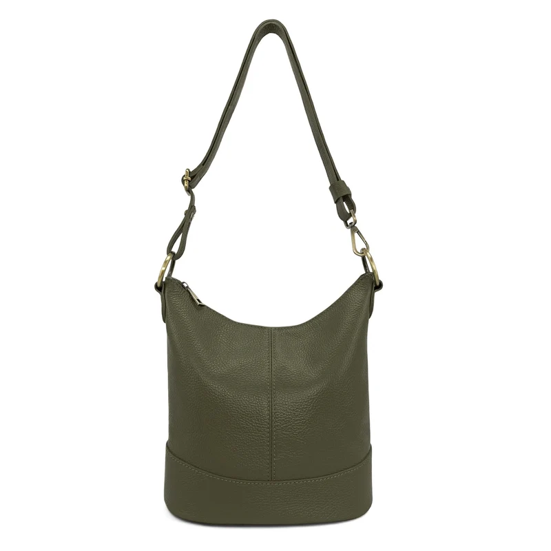 Sac seau à bandoulière en cuir grainé BEAUBOURG Vert kaki