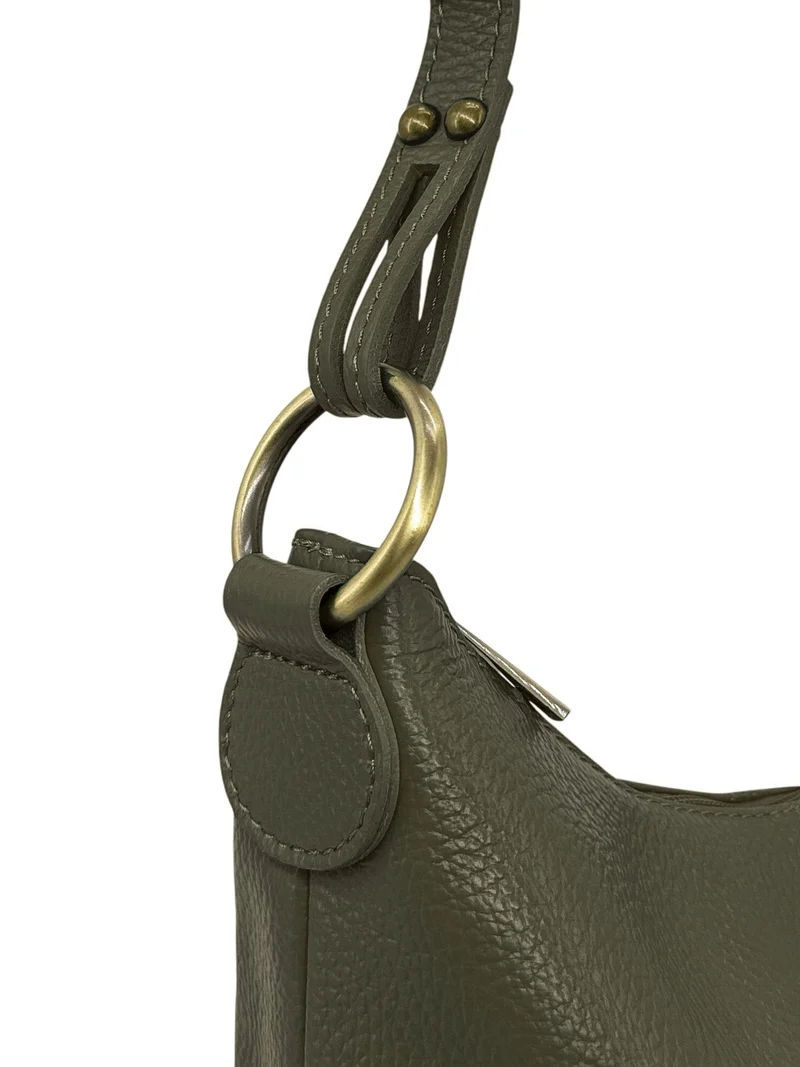 Sac seau à bandoulière en cuir grainé BEAUBOURG Vert kaki