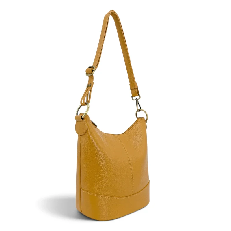 Sac seau à bandoulière en cuir grainé BEAUBOURG Jaune moutarde