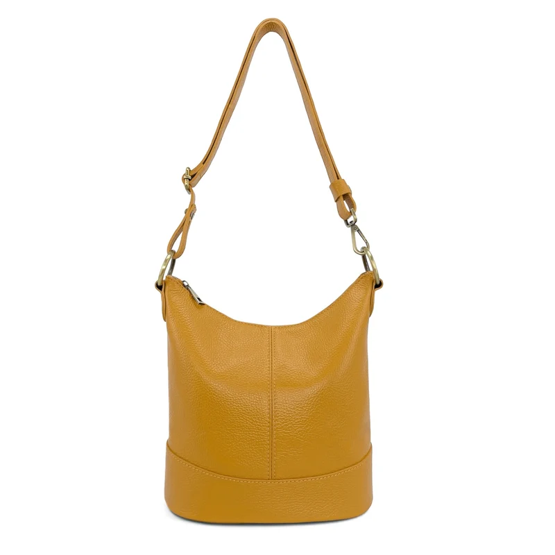 Sac seau à bandoulière en cuir grainé BEAUBOURG Jaune moutarde