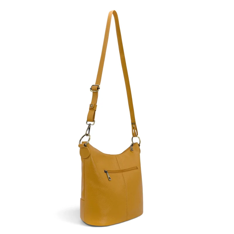 Sac seau à bandoulière en cuir grainé BEAUBOURG Jaune moutarde