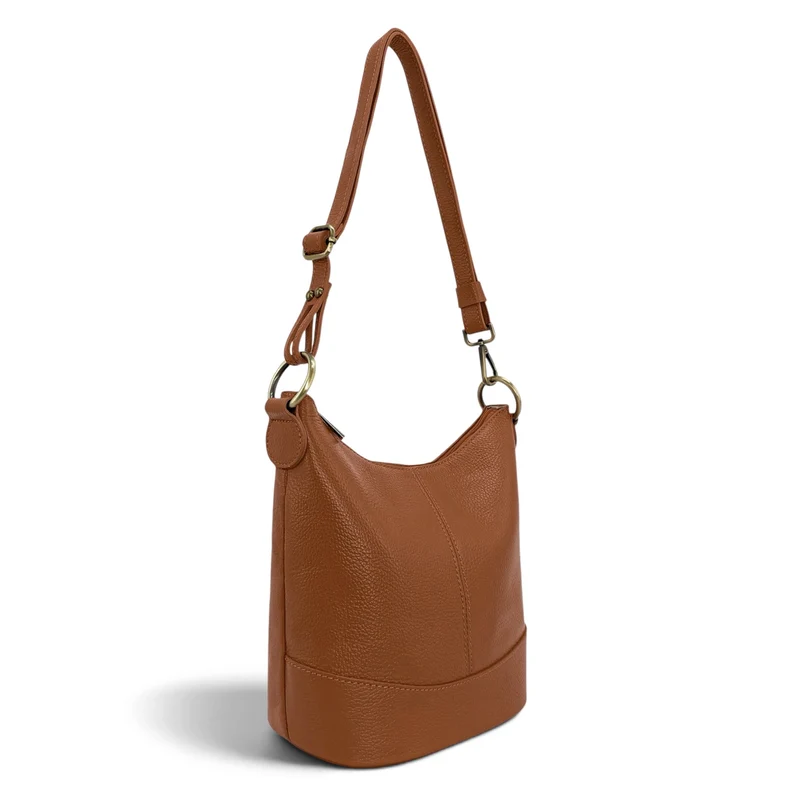 Sac seau à bandoulière en cuir grainé BEAUBOURG Marron camel foncé