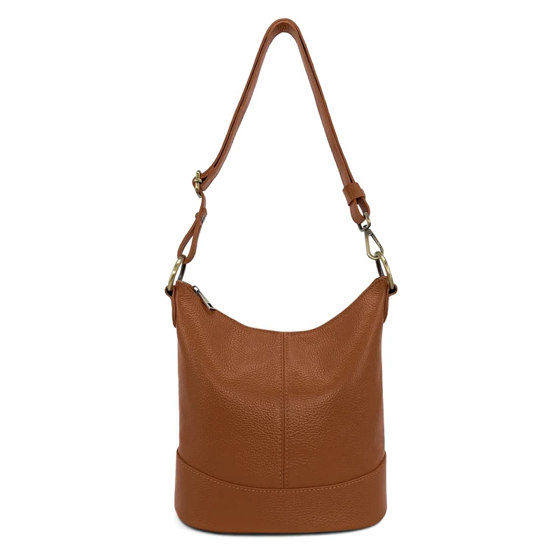 Sac seau à bandoulière en cuir grainé BEAUBOURG Marron camel foncé