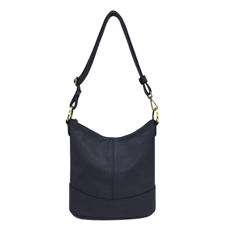 Sac seau à bandoulière en cuir grainé BEAUBOURG Bleu marine