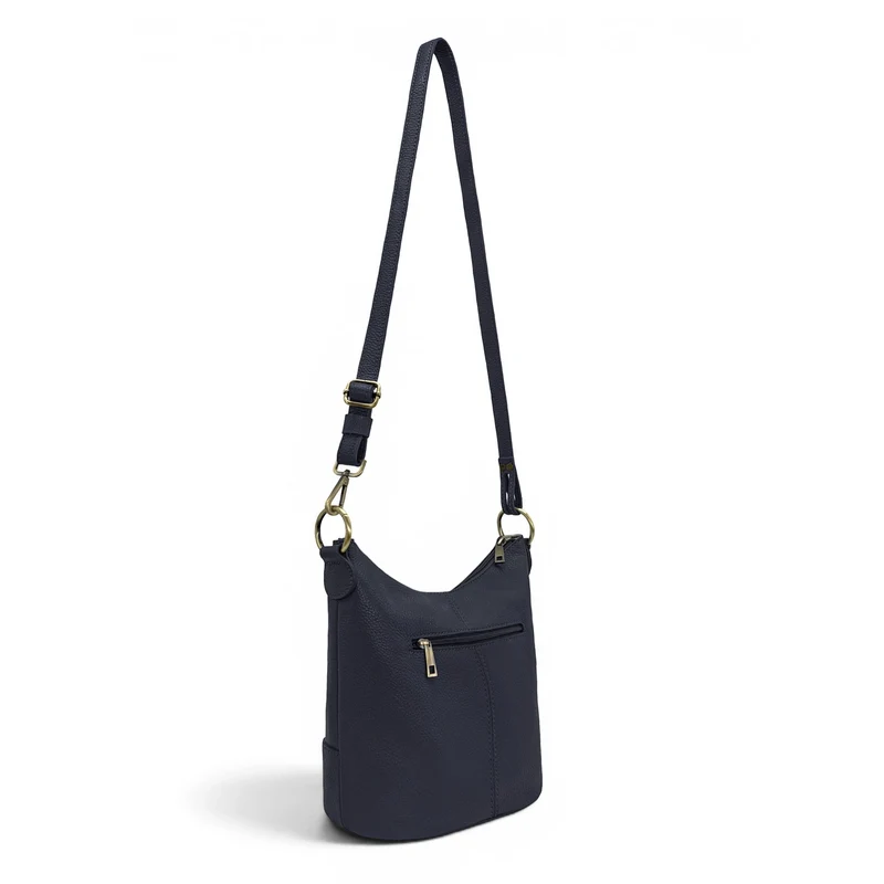 Sac seau à bandoulière en cuir grainé BEAUBOURG Bleu marine