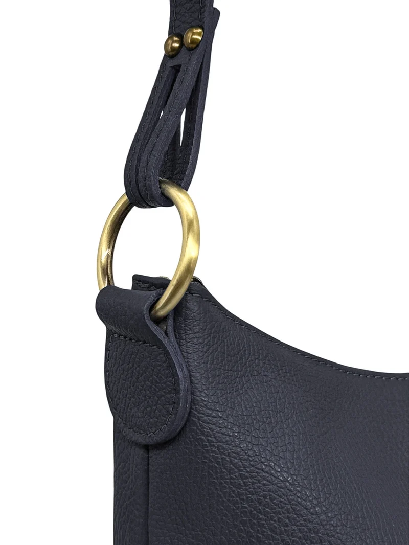 Sac seau à bandoulière en cuir grainé BEAUBOURG Bleu marine