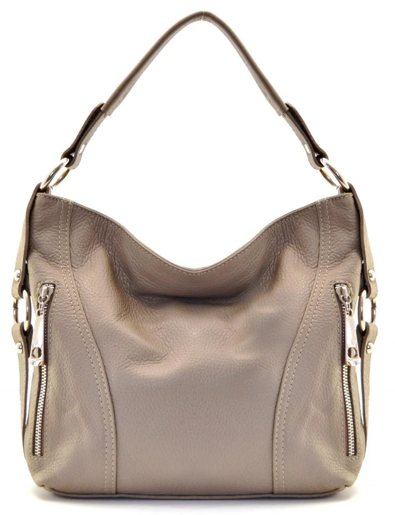 Sac à main en cuir grainé HUIT Taupe foncé