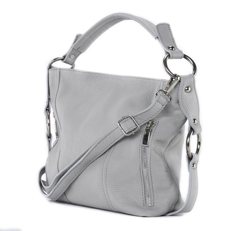Sac à main en cuir grainé HUIT Gris clair